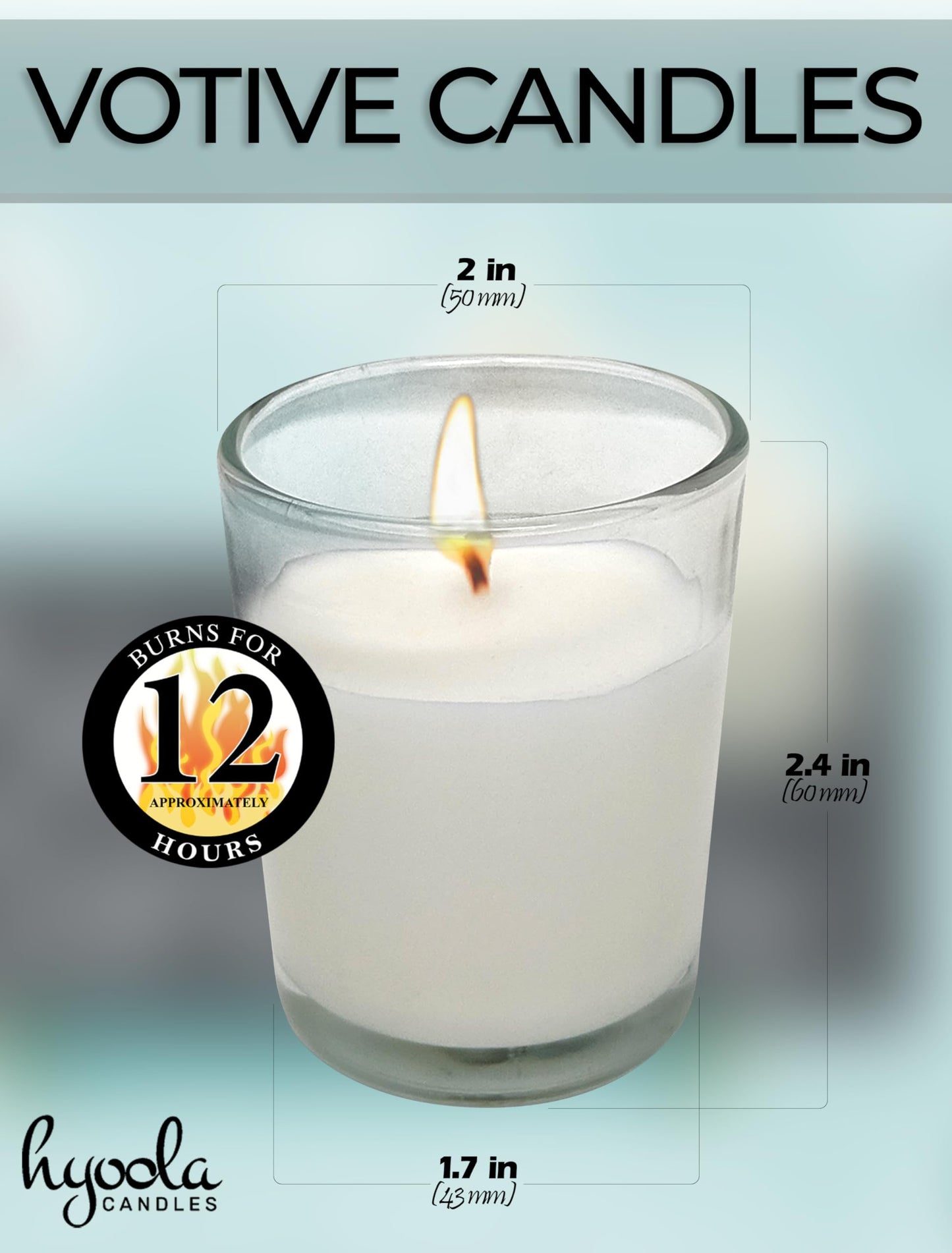 Hyoola White Votive Candles in Glass - Pack of 24 Votive Candle - 12 Hour Burn Time - Unscented Votive Candles - European Made Glass Votives