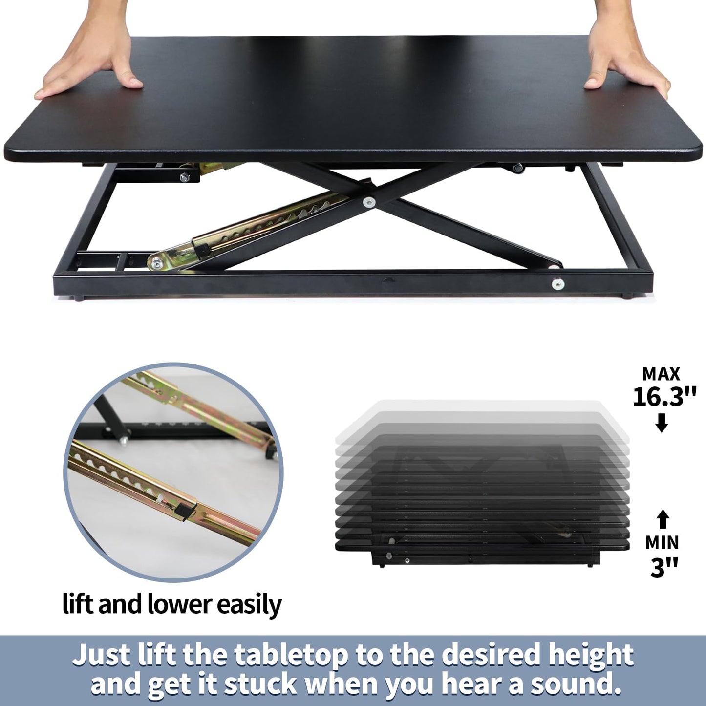 STANDNEE 32in Desk Riser for Standing or Sitting, Large Standing Desk Converter, Height Adjustable Sit Stand Desk Converter, Fully Assembled Monitor Laptop Riser Workstation for Home Office, Black