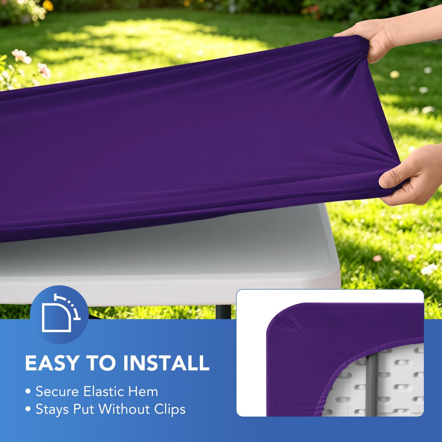 Enjoyidea Square Fitted Tablecloth 34x34 Inch-2 Pack Dark Purple Elastic Spandex Table Cover-Small Stretch Card Folding Table Cloths Topper Cap for Kitchen Dining Picnic Patio Outdoor Party Tables