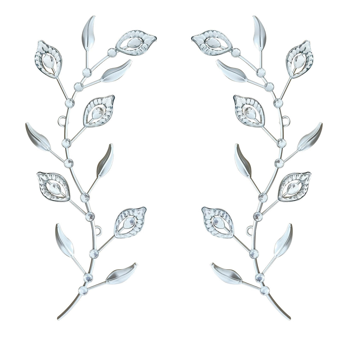 sxnzequnze 2 Set Metal Tree Leaf Wall Art for Home Decor Living Room Bedroom Dining Room Bling Rhinestone, 3D, Iron Branch Hanging Leaf Sculpture Art Pieces -Silver 16.5in*6.7in