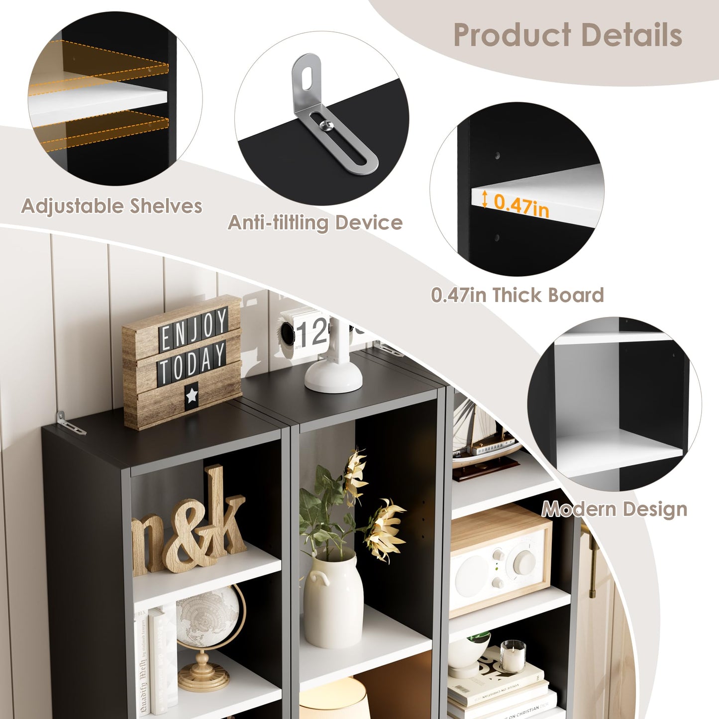 FOTOSOK 8-Tier Media Tower Rack, 11.6 X 9.3 X 71 Inches CD DVD Slim Storage Cabinet with Adjustable Shelves, Tall Narrow Bookcase Display Bookshelf for Home Office, Black/White