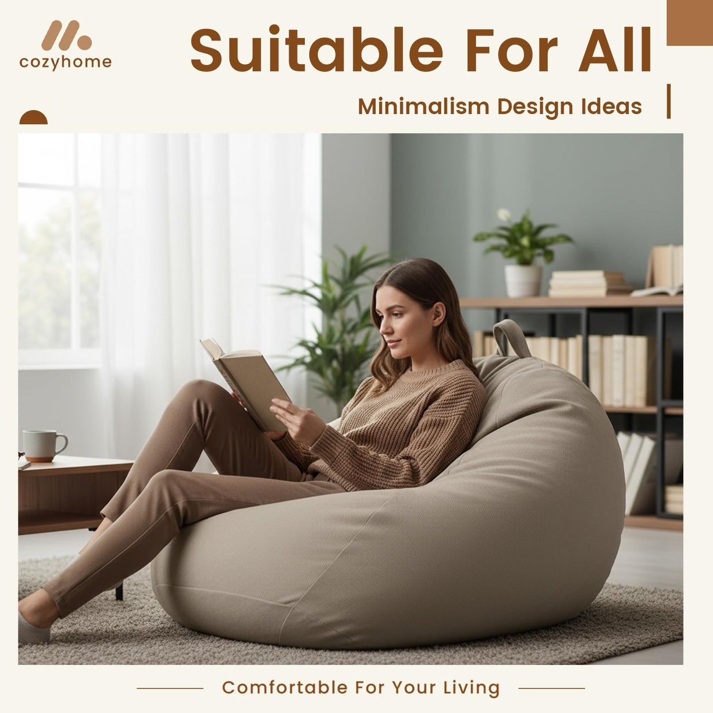 Honeydak 300l Boucle Bean Bag Cover (No Filler), Textured Stuffed Animal Storage Bean Bag Chair Cover Without Filling for Boho Room Organizing Plush Toys or Textile, 40 x 38 x 38(Light Brown)