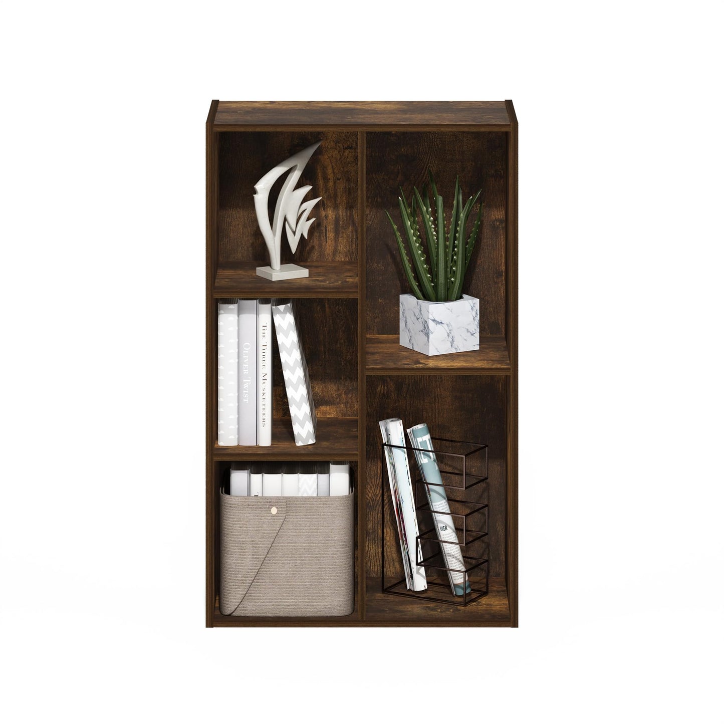 Furinno LUDER Book Shelf, 5-Cube Bookshelf, Reversible Bookcase, 9.4 x 19.5 x 31.5, Easy Assembly, for Living Room, Bedroom, Home Office, Amber Pine