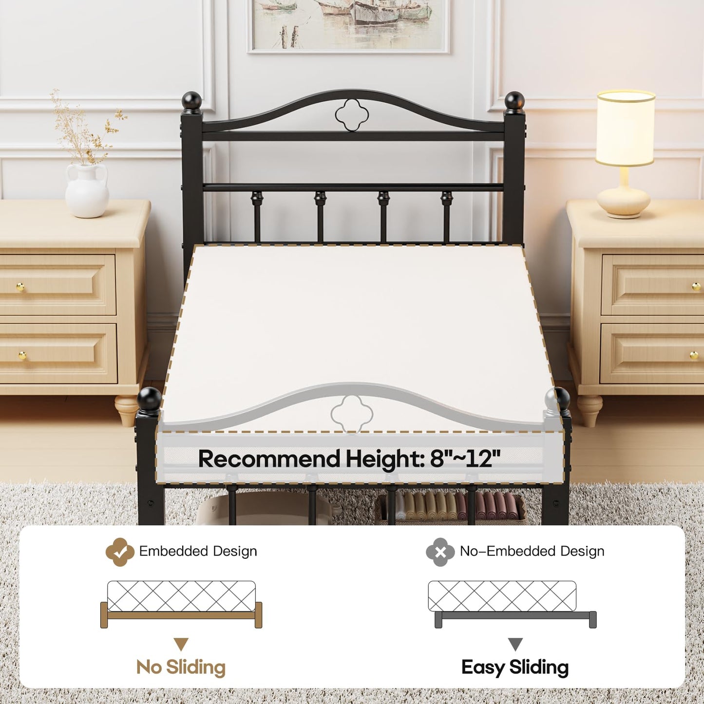 Slumber Haven Twin Bed Frame with Vintage Headboard