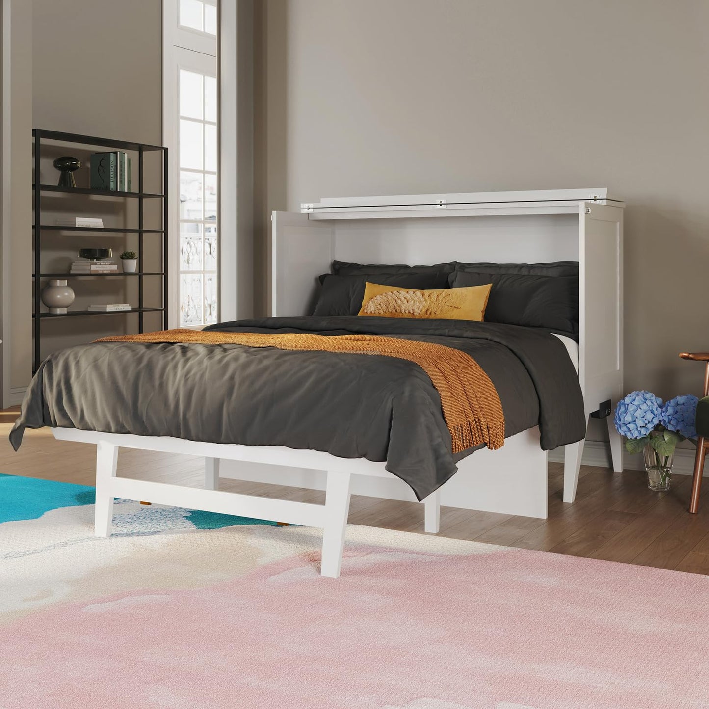 Maykoosh Full Murphy Bed Desk with 6" Mattress & Built in Charger in White
