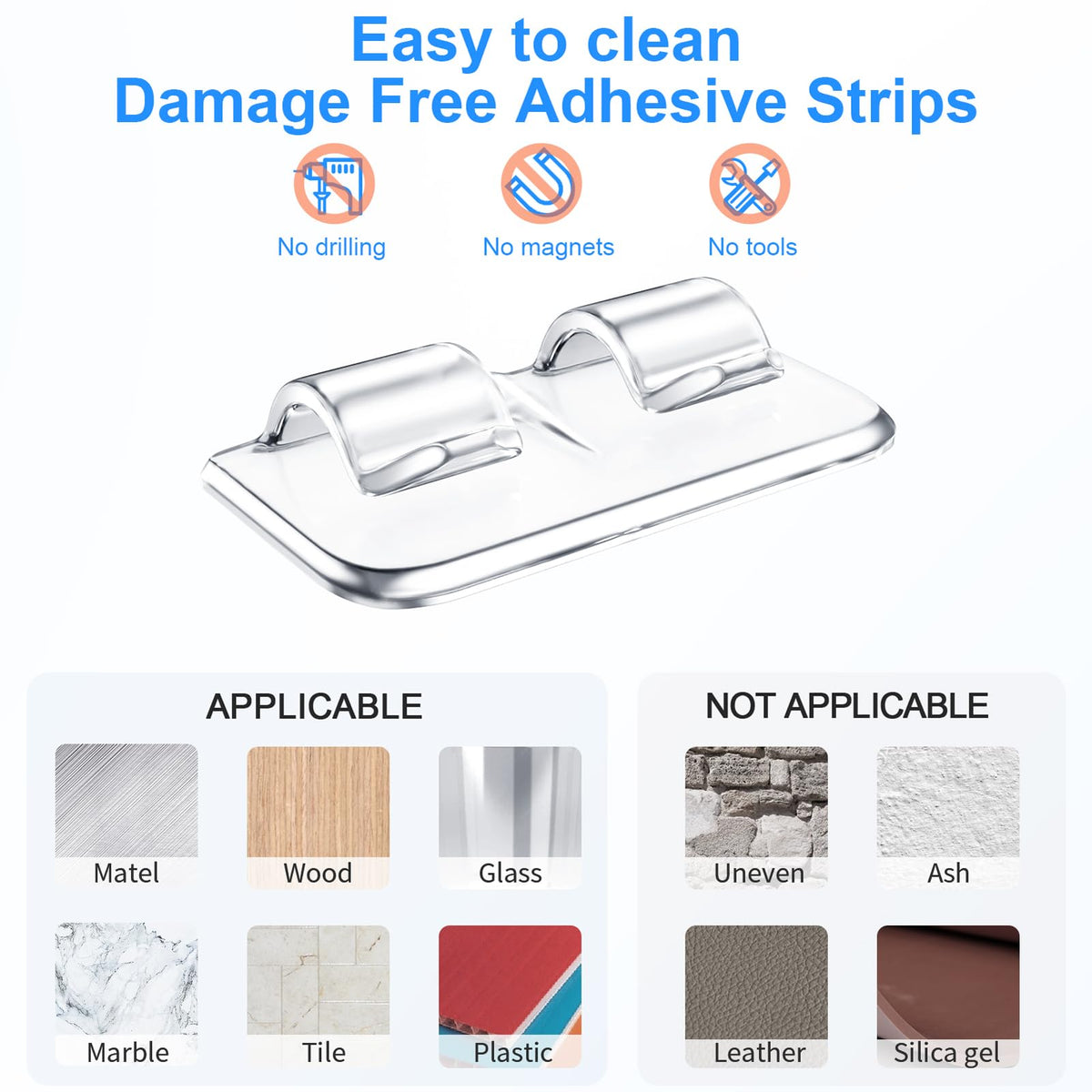 Hetyue Hooks for Outdoor String Lights Clips: 40Pcs Heavy Duty Light Hook with Waterproof Adhesive Strips - Outside Clear Cord Holders for Hanging Christmas Lighting - Outdoors Sticky Clip