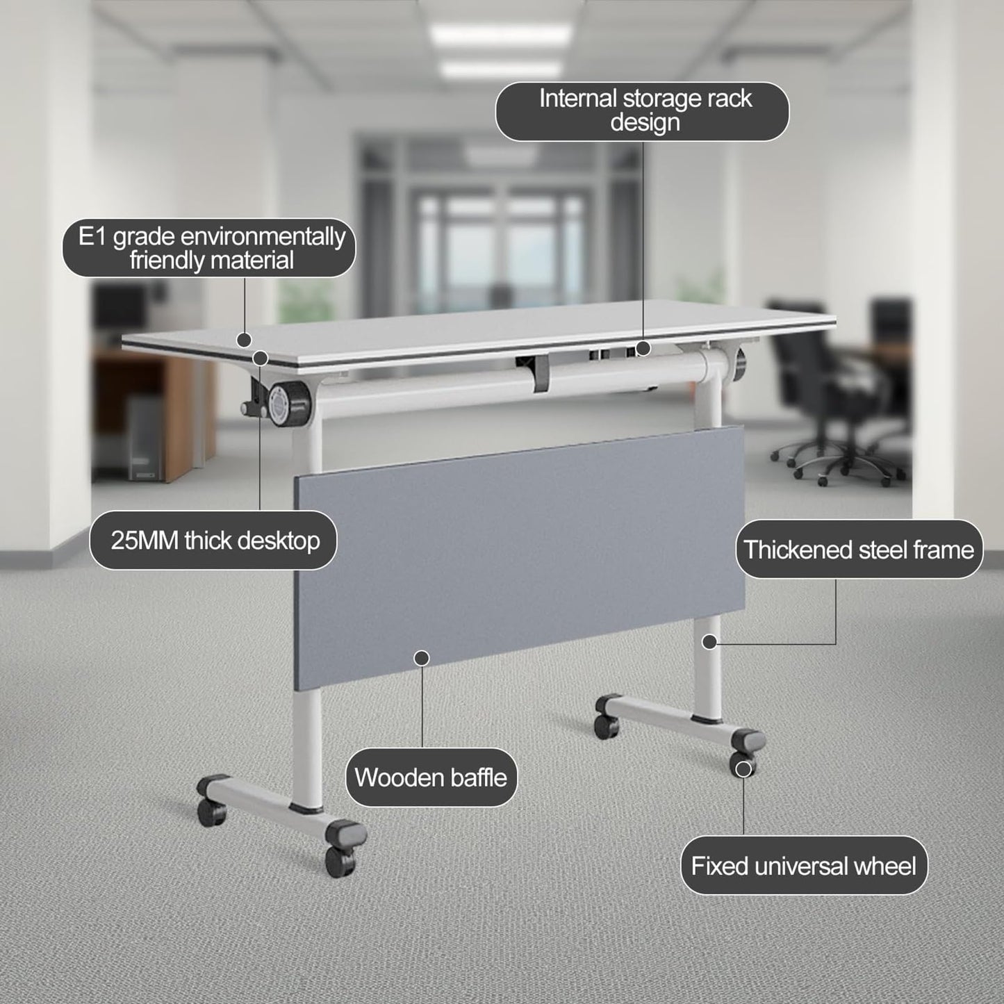 Training Desk Mobile Folding Conference Table with Silent Caster Wheels - Square Design Ideal for Events and Meetings Easy to Transport and Store Versatile Meeting Room Furniture