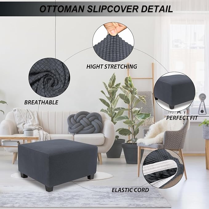 NeColorLife Stretch Ottoman Cover Square Oversized Soft Knitted Jacquard Thick