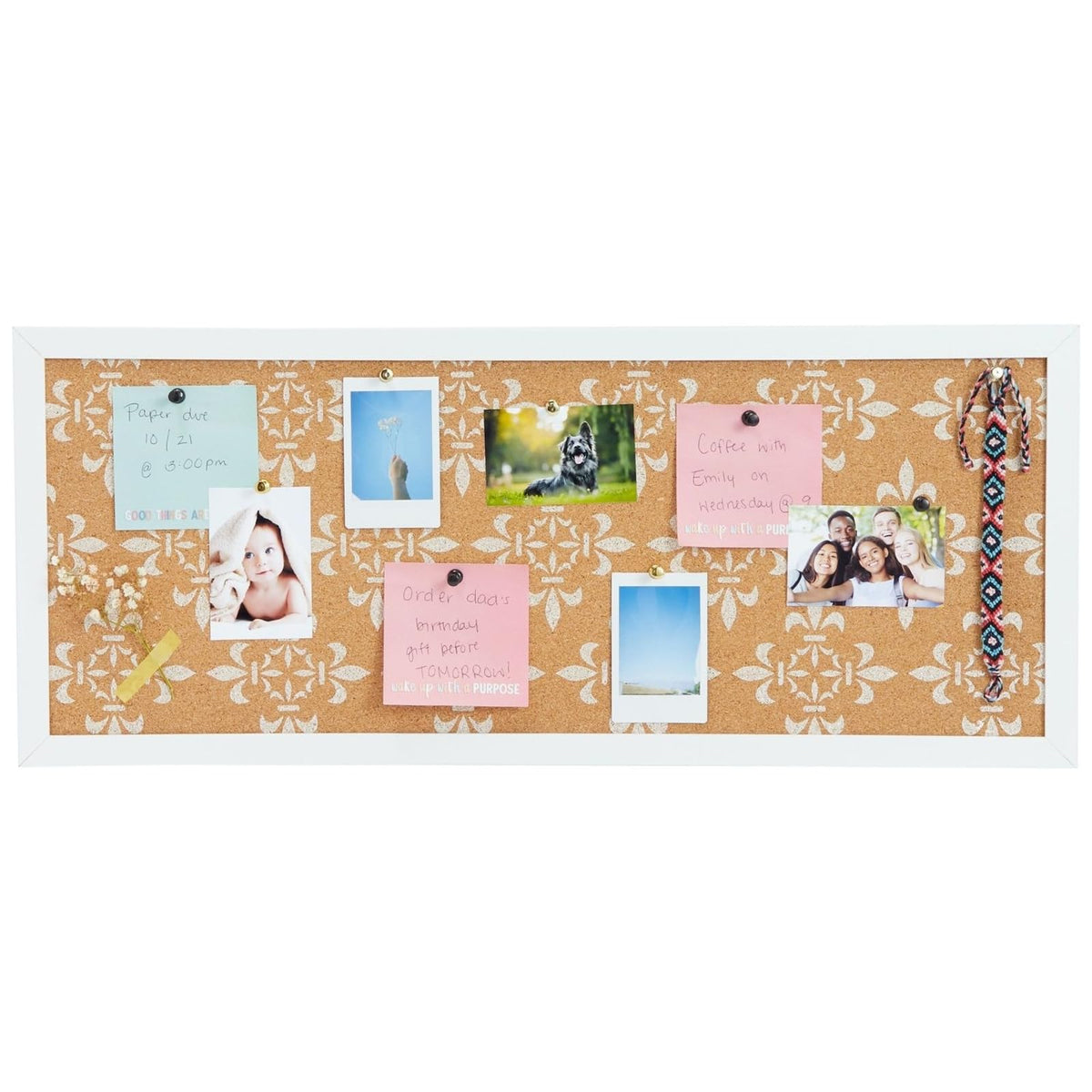Juvale Decorative Cork Bulletin Boards for Walls (10 x 24 in) - White Frame Pin Board for Office, Bedroom & Room Decor