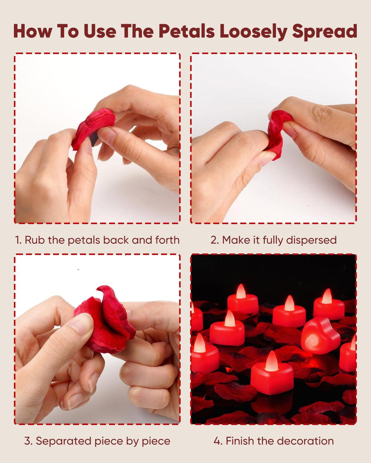 Amagic 1000 Pieces Red Artificial Rose Petals with 12 Red Heart LED Tea Lights, Rose Petals and Candles Set for Proposal, Anniversary, Romantic Night, Wedding Decor