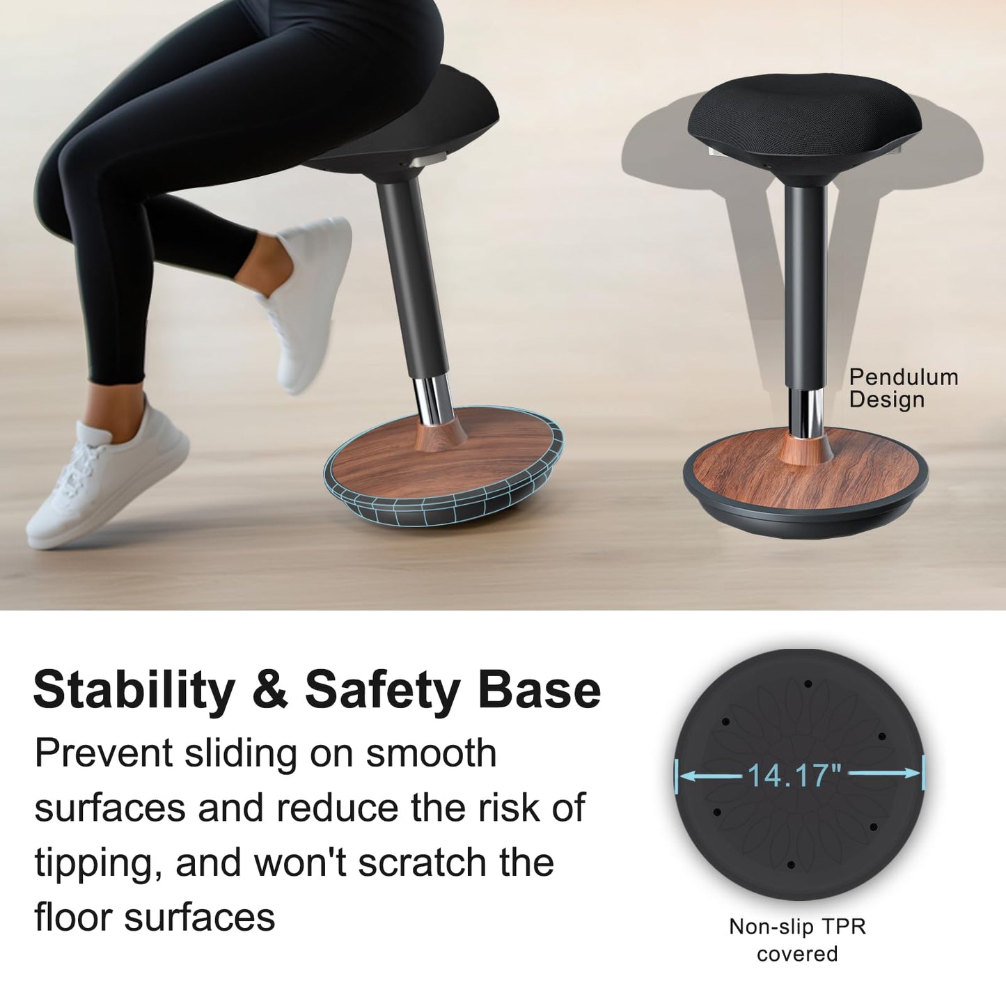 ERGO COLLECT Adult Wobble Stool - Anti-Fatigue Standing Desk Stool with 360° Rocking Non-Slip Curved Base, Height Adjustable 22-32 Inch Standing Chair for Home & Office,Walnut