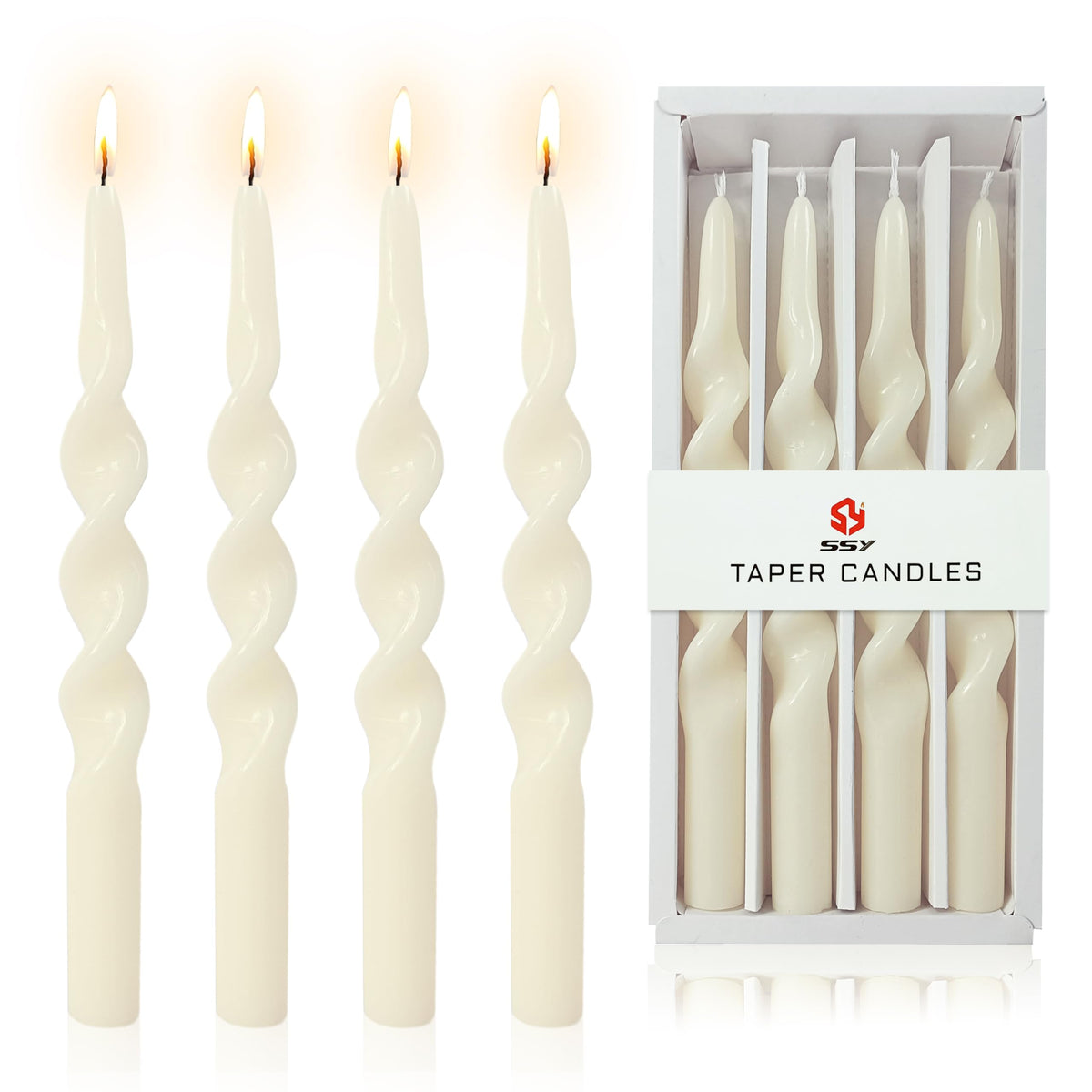 10 Inches Spiral Taper Candles Sticks Ivory Twisted Candle Dripless Unscented Long Candles Handmade Candlesticks for Wedding Dinner Holiday Decor, Set of 4