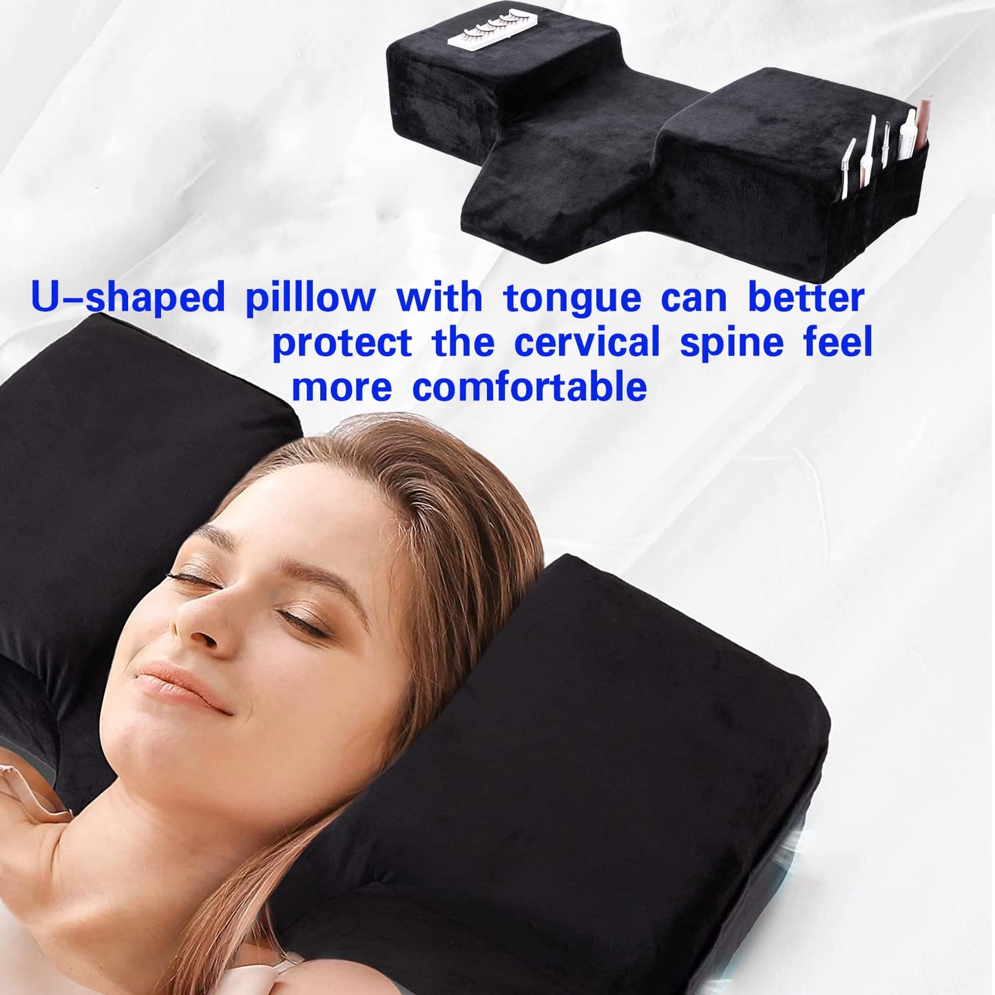 Mobaigift Beauty Salon Curved Memory Foam Bed Pillow, Lash Pillow for Eyelash Extensions Ergonomic Neck Pillow with Neck Back Head Support(Black)