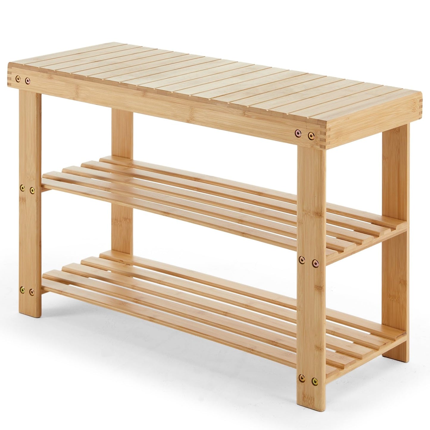 Sweetcrispy 3-Tier Shoe Rack Bench for Entryway, 286lb Capacity, Wood