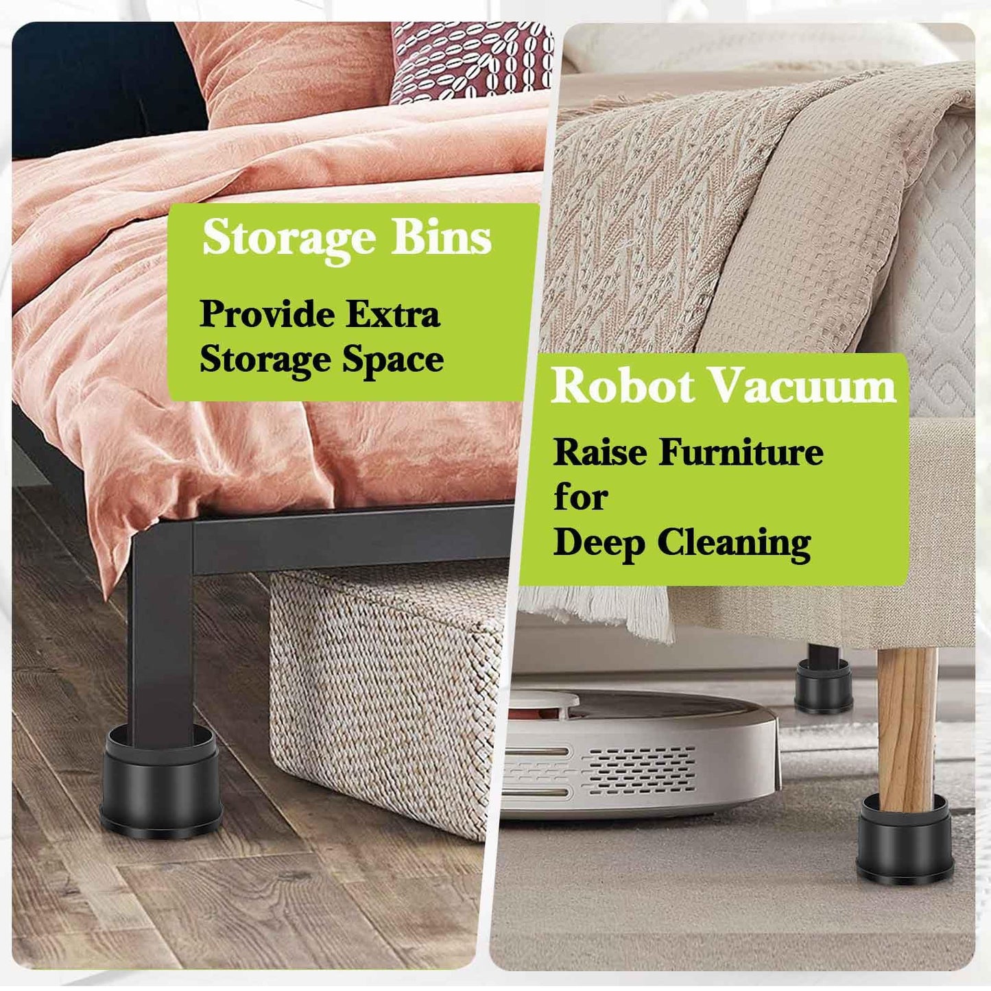 Yookwutar 4 Pack Furniture Risers 1 Inch, Adjustable Bed Risers Heavy Duty for Table Desk Couch Chair Sofa Cabinet Bed Frame Dorm, Round Stackable Table Leg Risers Lift Height 1", 2" or 3", Black