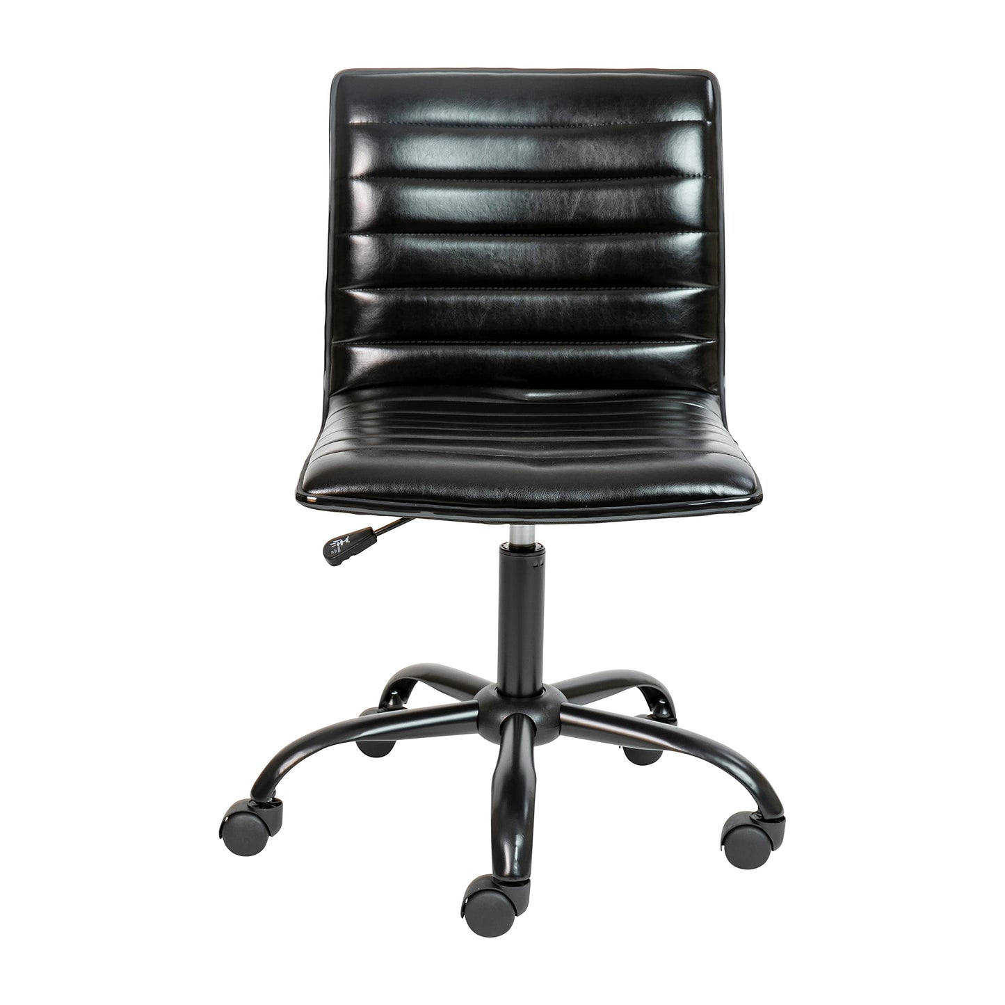 Flash Furniture Alan Office Task Chair - Black Vinyl - Black Frame - Armless - Ribbed Back and Seat - Low Back Design
