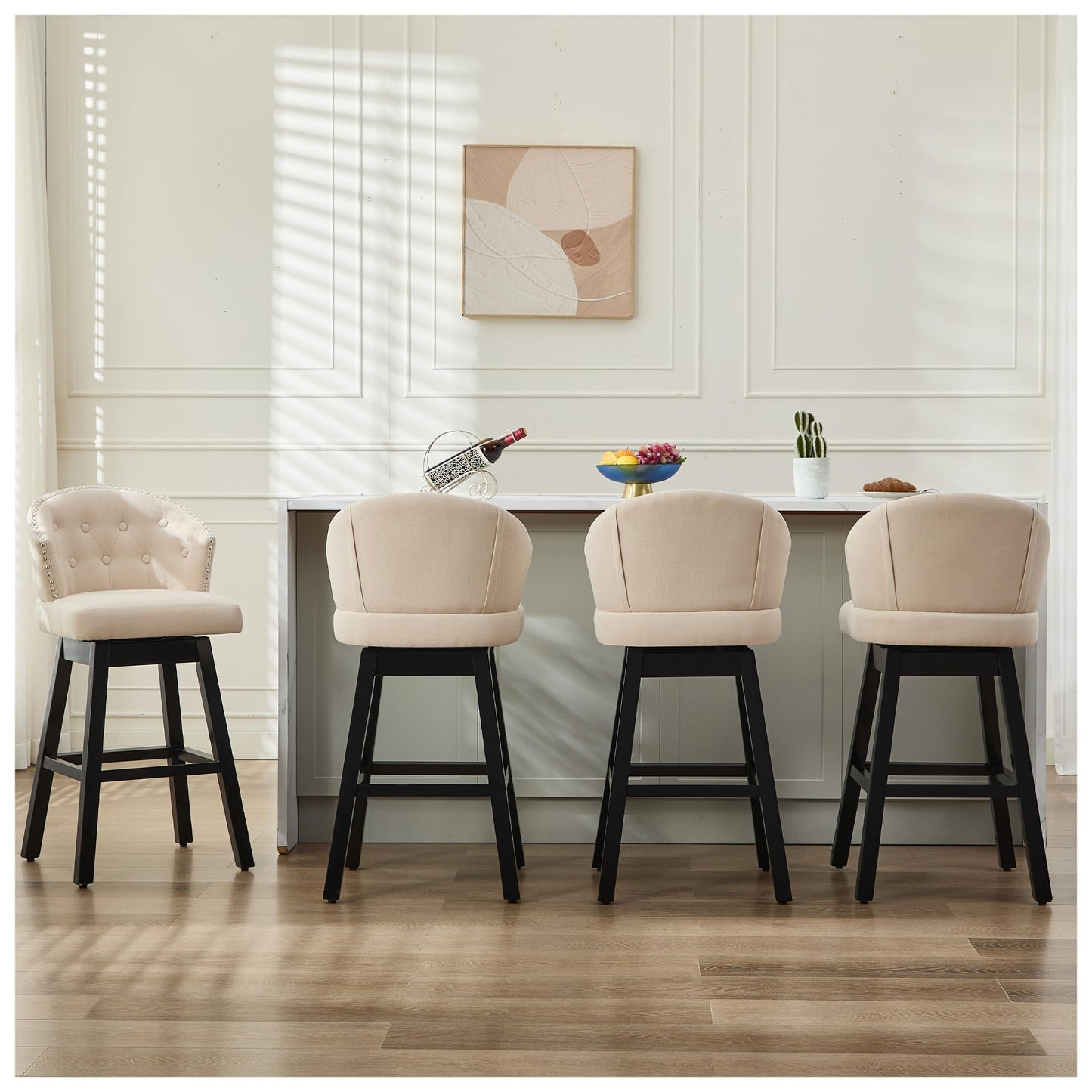 UDAX 29''Swivel Bar Stools Set of 2, Upholstered Barstools with Backs, Modern Counter Height Bar Stool Chairs for Kitchen Island, Wood Legs, Counter Stools