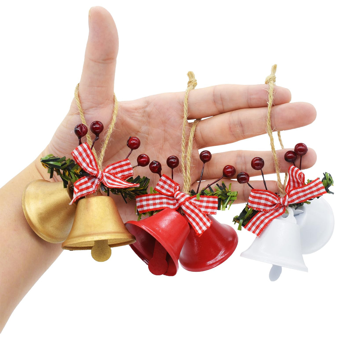 12 Pcs Red Christmas Bells, Tree Hanging Ornaments Metal Jingle Bells for Christmas Holiday Wreath Decoration Party & Home Door Festival Décor Campanas De Navidad
