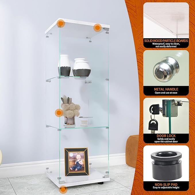 Beauty4U One-Door Glass Display Cabinet, Collection Display, Quick Installation
