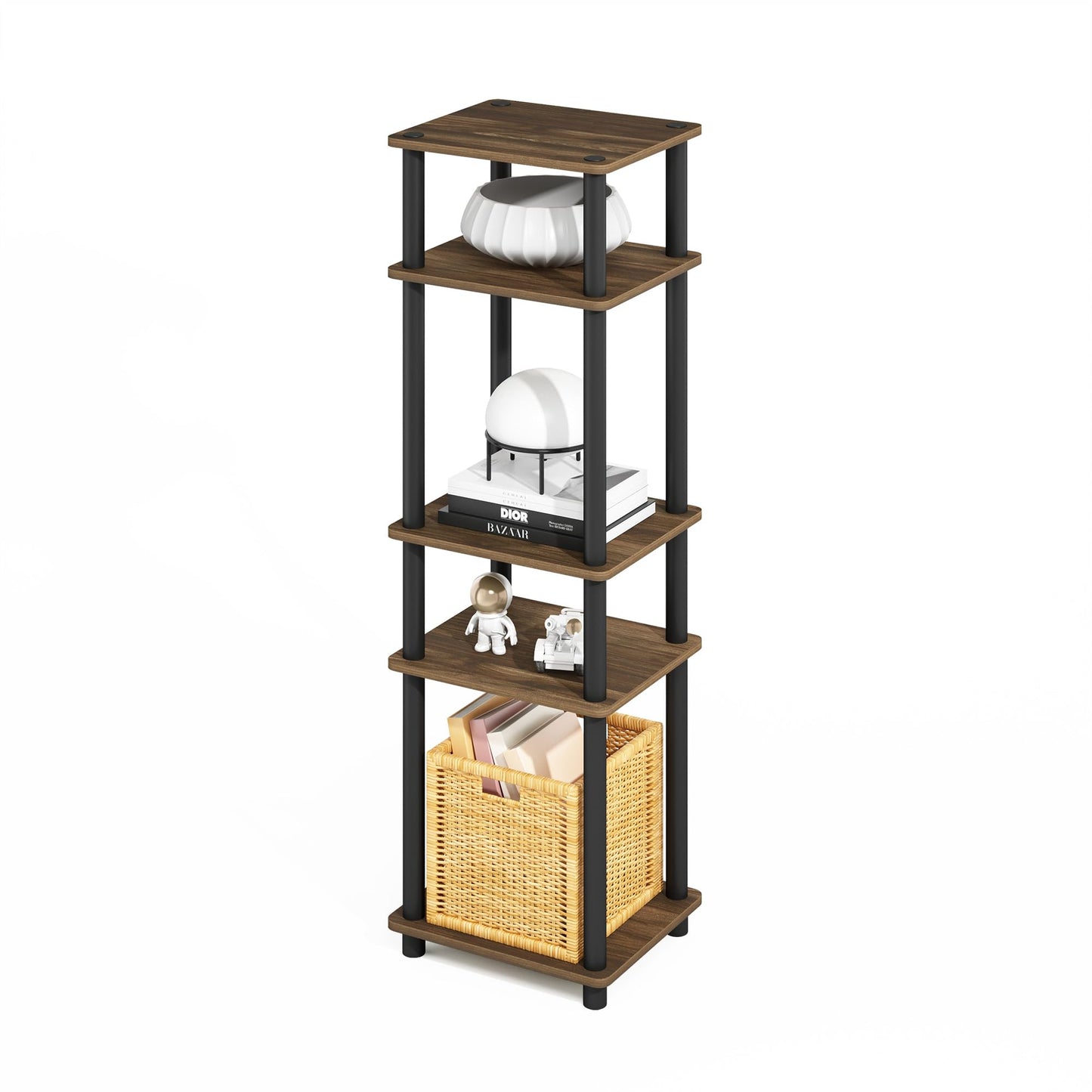 Furinno Turn-N-Tube Storage Shelves, Stackable Standing Shelf, Open Corner Shelf, for Organization and Storage, Living Room, Garage, Home Office, Columbia Walnut