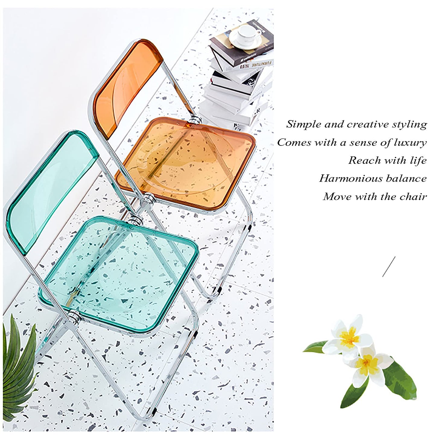 ZREVSB Metal Folding Chair,Transparent Chair,Training Chair,Visitor Chair with Electroplated Frame,Anti-Rust,Wear-Resistant,Easy to Clean, Maximum Load-Bearing 150kg,White (Red)