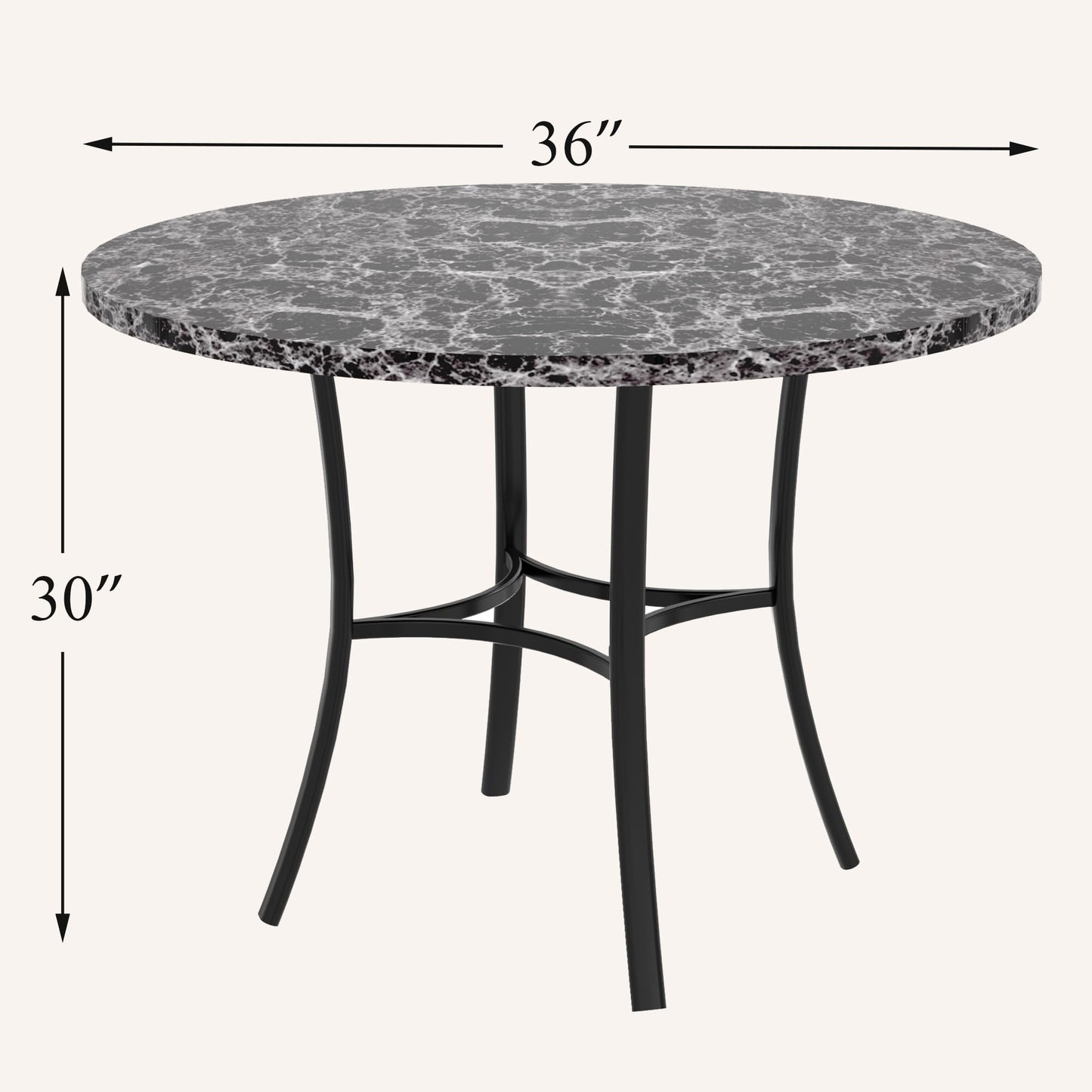VECELO 36" Round Dining Table for 4, Faux Marble Dinette with Metal Frame for Kitchen, Apartment, Home, Space-Saving, Grey