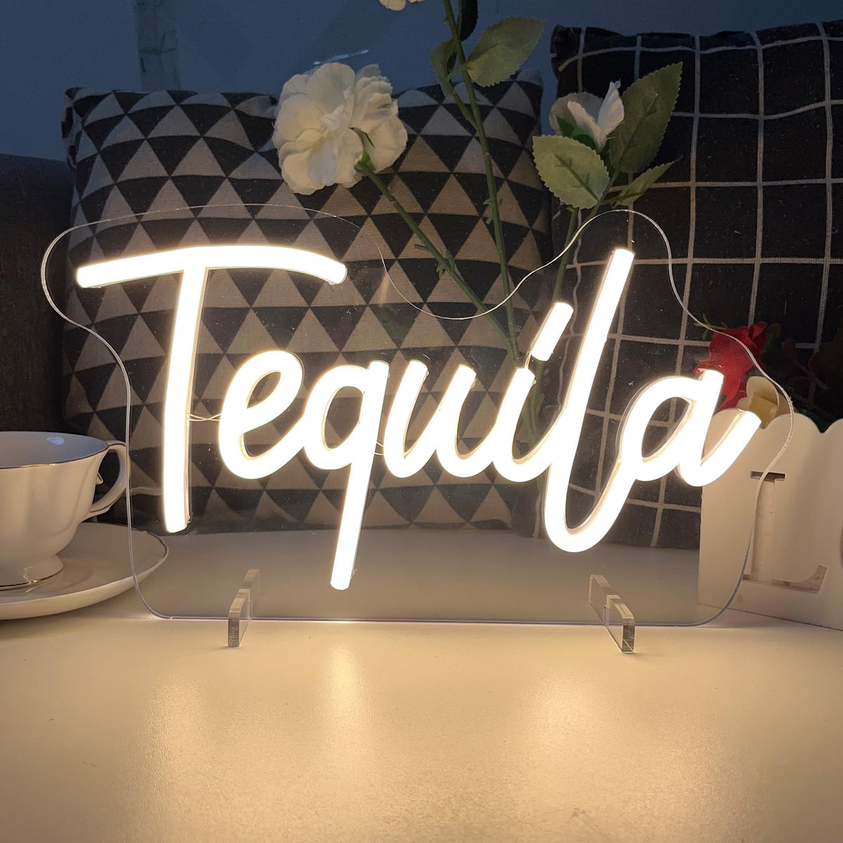 Tequila Table Number Neon Sign Desk Lamp Night Light Wedding Letter LED Neon Sign Wedding Table Decorations Neon Light Shop Bedroom Home Room Decor Christmas Party Warm White USB 30×16.8CM