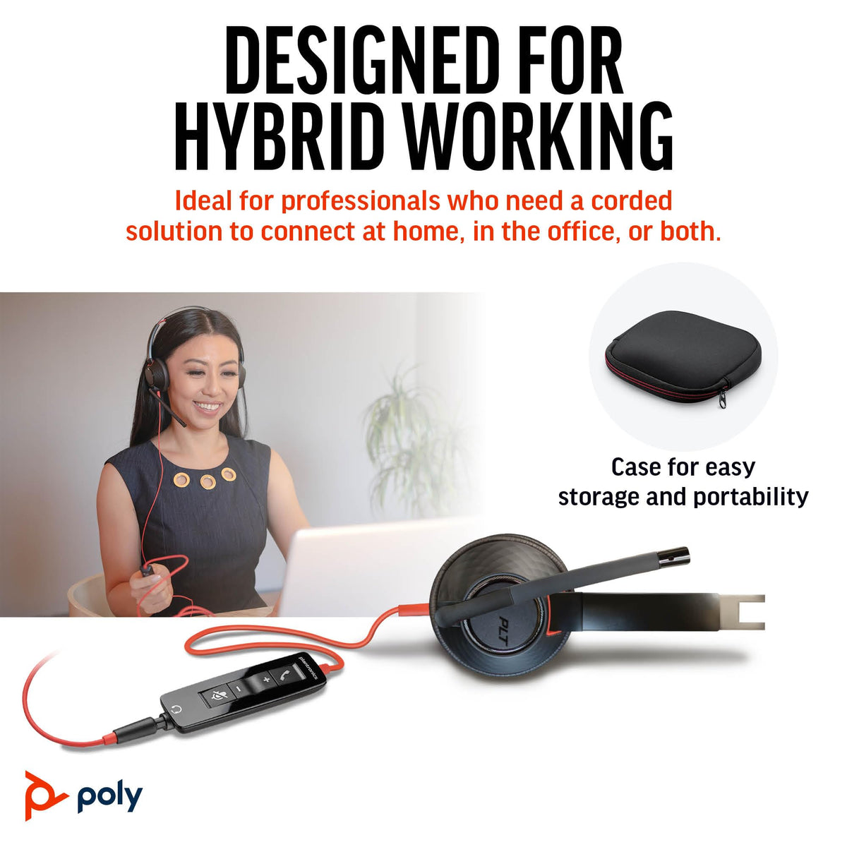 Poly Blackwire 5220 Wired Headset - Flexible Boom Mic - Noise Cancelling Headphones with Mic - USB-C, USB-A, 3.5mm - Ergonomic Over-Ear Design - Works with Microsoft Teams, Zoom - Work from Home