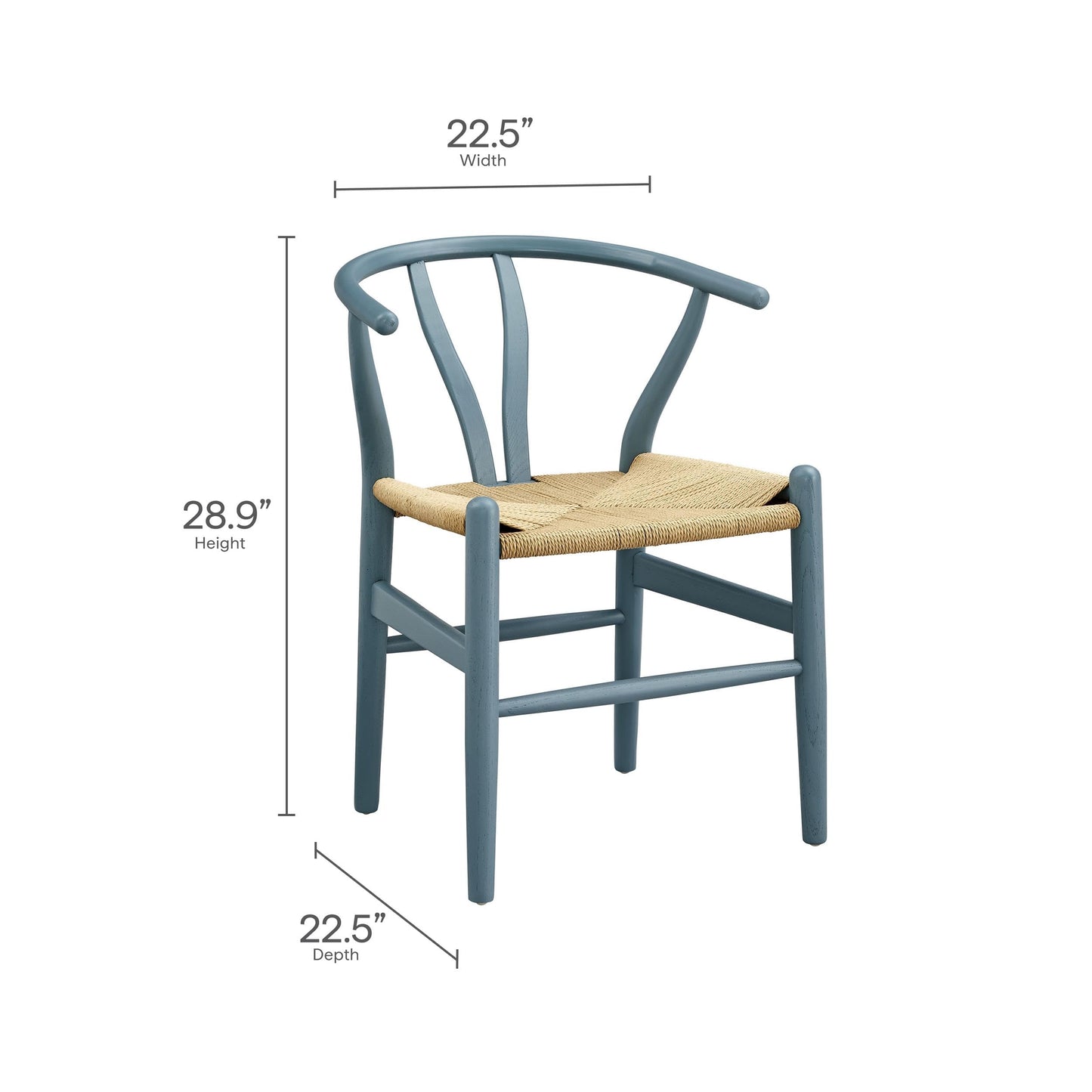 Modway Amish Wood Rope Dining Room Chair in Harbor Blue - 29 Inch Tall Solid Elm Wood Accent Armchair - Mid Century Modern Open Back Kitchen Chair with Woven Seat