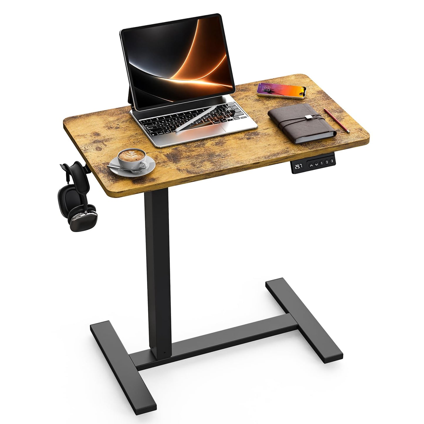 FiCiHi Electric Standing Desk with Wheels – Adjustable Height Mobile Sit-Stand Laptop Table, Portable Rolling Small Computer Workstation for Home Office & Bedside Use (28"x16", Rustic Brown)