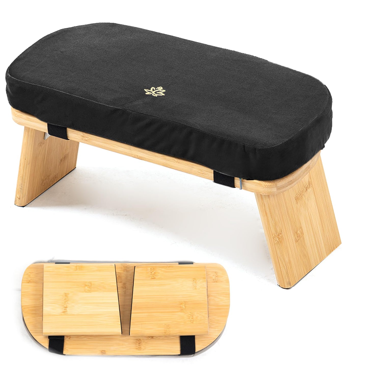 Estleys Meditation Bench, Bamboo Meditation Stool, Folding Kneeling Meditation Bench, Seiza Prayer Bench, Prayer Bench with Meditation Cushion, Kneeling Stool(Black)