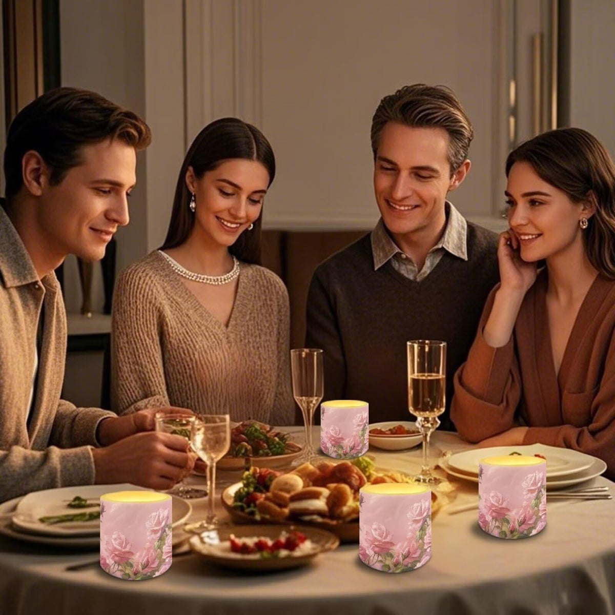 Cozeyat Pink Floral Versatile LED Flameless Candles 4 Pack Battery Operated with Remote Control Timer Dancing Flame Waterproof for Indoor Outdoor Home Table