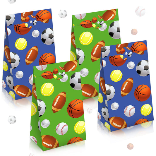 Outus 30 Pieces Paper Party Gift Bags for Sport Candy Goodie Bags Soccer Baseball Football Basketball Themed Design for Birthday Sport Party Favor Supplies Decorations, 9.45 x 5.12 x 3.15 Inches