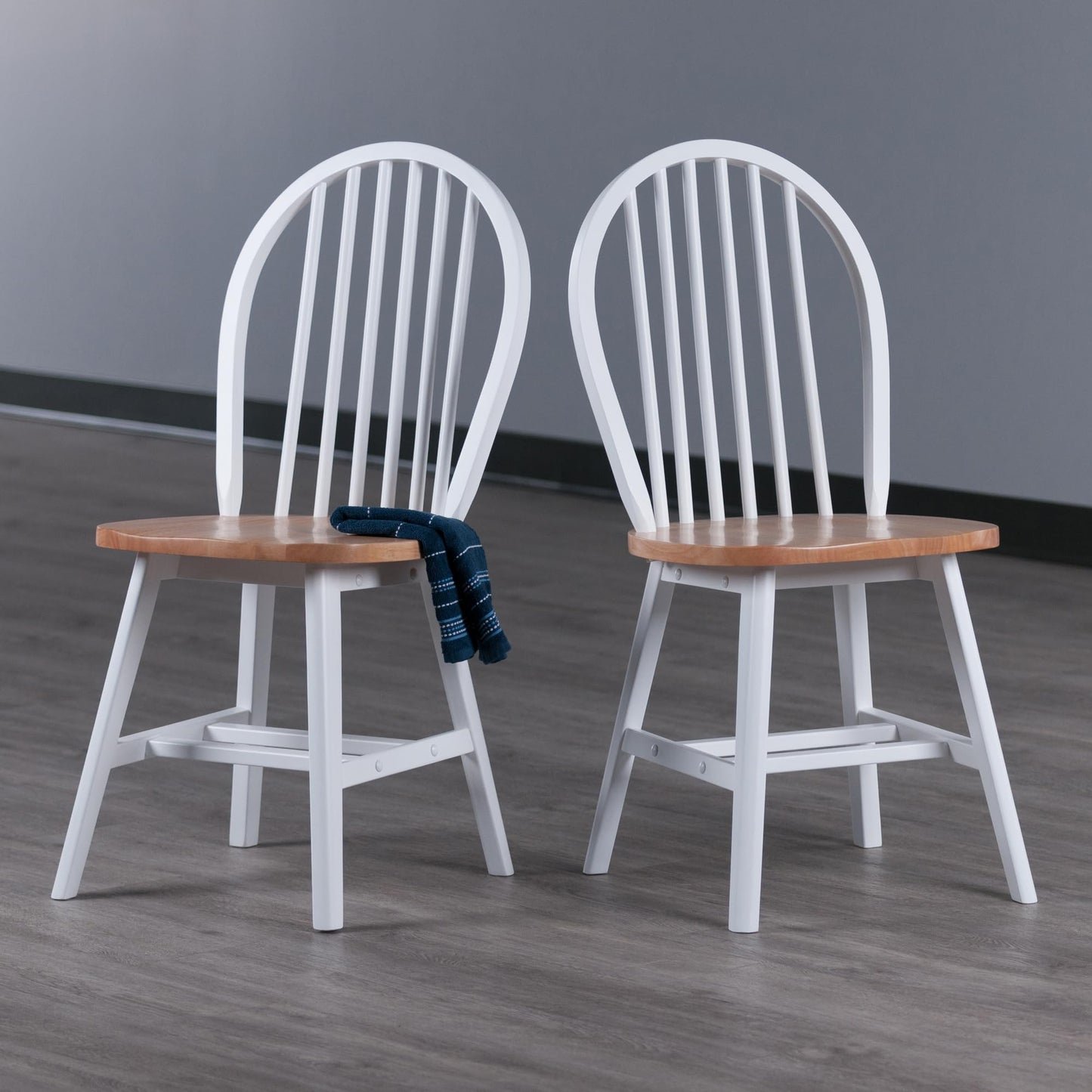 Winsome Windsor 2-Piece Chair Set in Natural/White, Classic Ladder Backed Kitchen & Dining Room Chairs, Simple & Elegant Home Seating Solution, Great for Office, Hallway, Bedroom