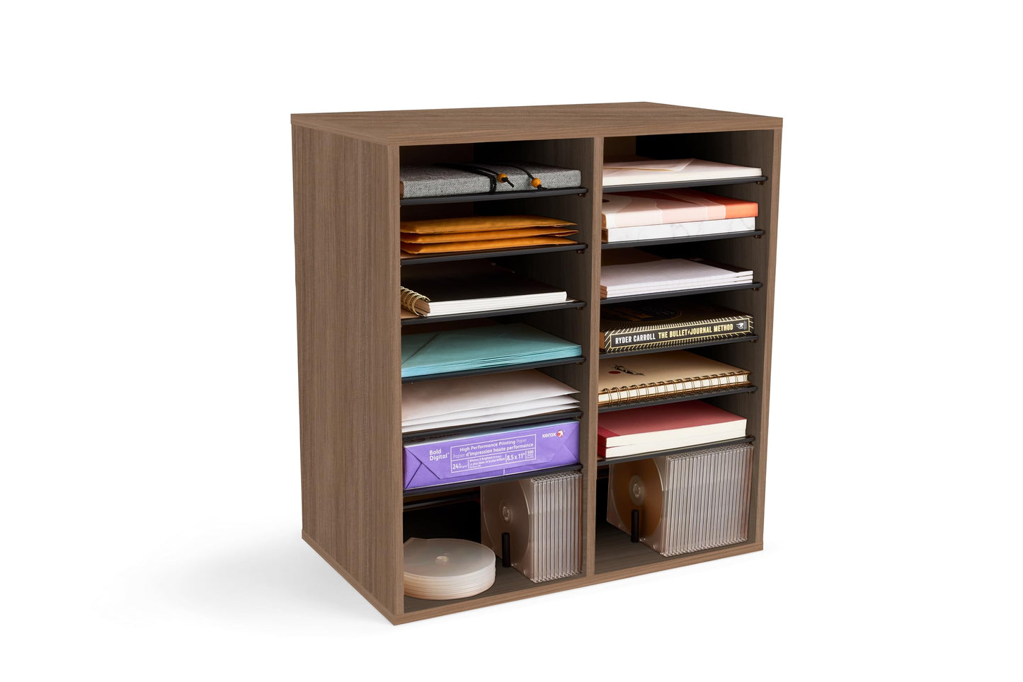 Safco Products Wood Adjustable Literature Desktop Organizer, 16 Compartment, Gray Wood