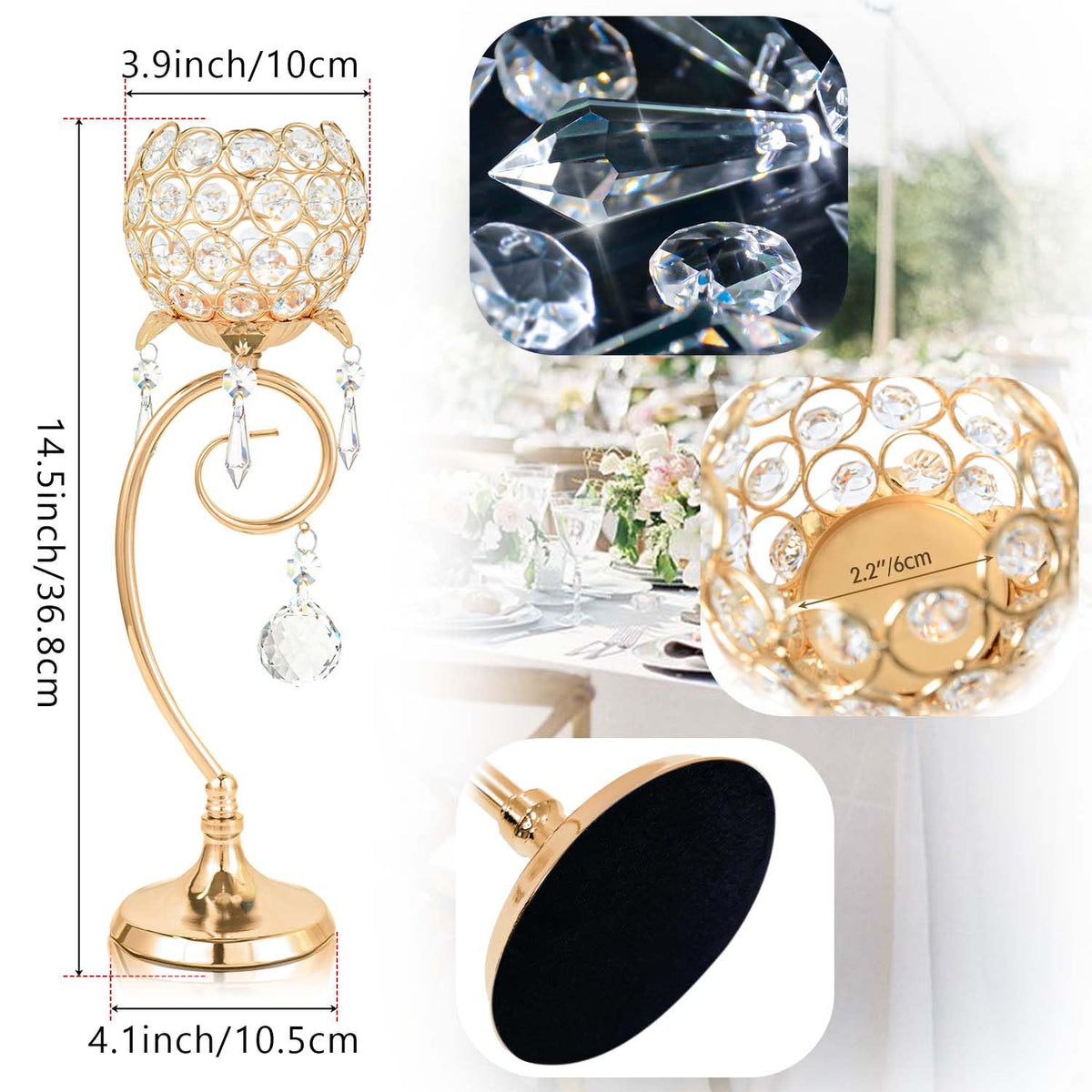2 ps K9 Crystal tealight Candle Holder/Candlestick/Candelabra for Table Centerpieces,Wedding/Party/Event Decor,Home Decor,Gift for Mon/Friends (Golden)