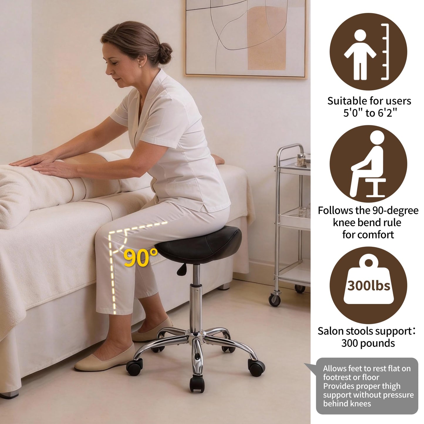 FIRAVOE Saddle Stool, Swivel Saddle Stools with Wheels, Adjustable Rolling Stool 18"-26", Faux Leather Rolling Saddle Stool for Salon, Massage, Clinic, Lab, Office (Black, 1PCS (18"-26"))