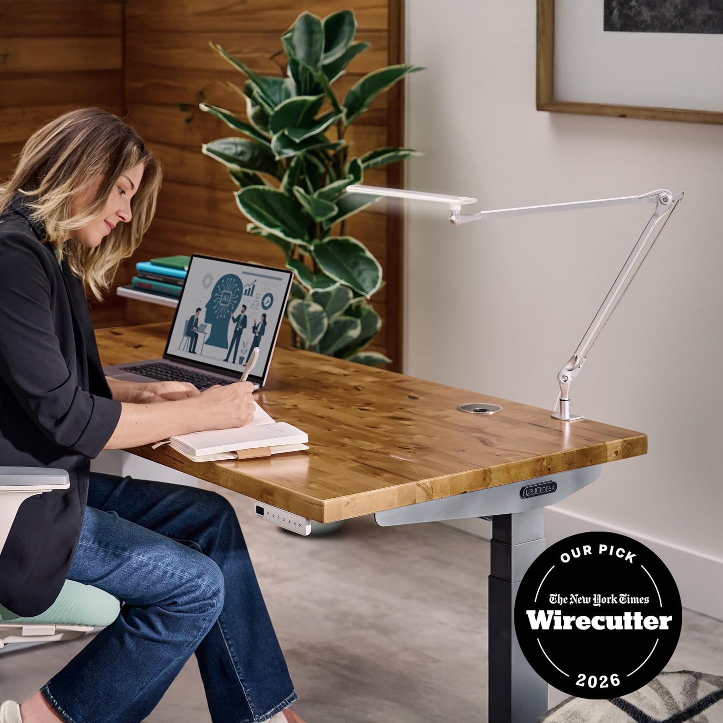 UPLIFT DESK E7 LED Desk Lamp with Clamp - Adjustable 3 Color Modes, Dimmable Black Architect Light for Standing Desk, Home Office, Dual Monitor Computer Work
