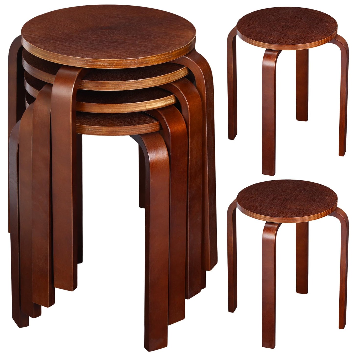 FairySandy Stackable Bentwood Stools, 18 Inch Height Black Wooden Backless Counter Chairs with Round Top, Portable Stool for Kitchen Dining Classroom Home Living Room Furniture(Dark Coffee,4 Pieces)