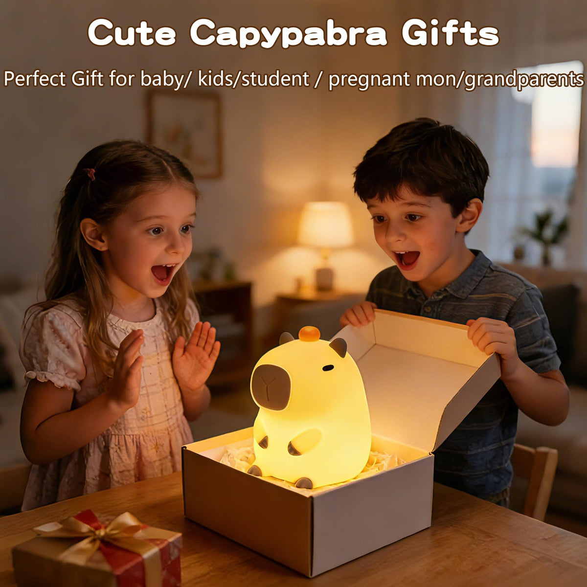 FAMIDUO Capybara Night Light, Long-Lasting Silicone Squishy Lamp, Cute Animal Nursery Light with 20-Min Timer, Dimmable Bedside Lamp for Kids Room, College Dorm Decor, Funny Gifts for Girls Boys Baby