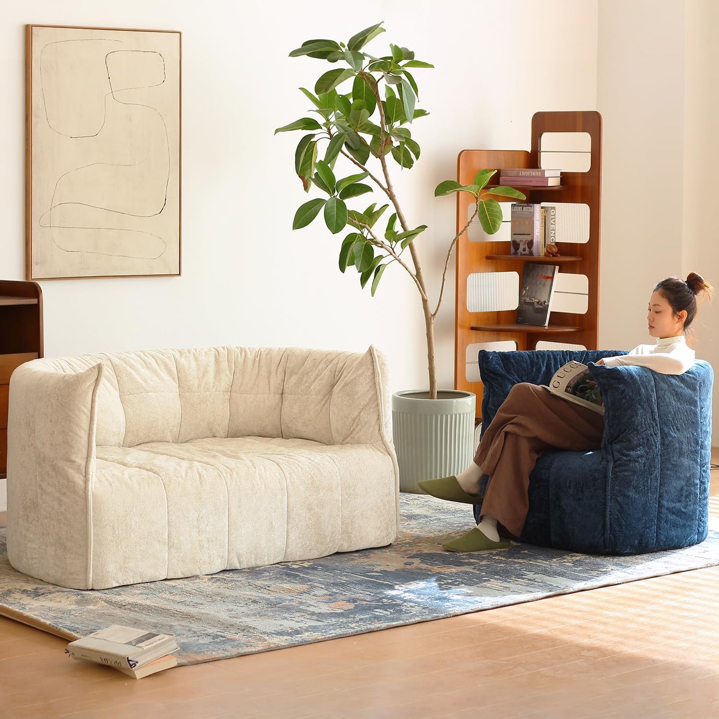 N&V Mid Century Brigantin Deep Relaxation Sofa, Soft Premium Chenille, for Living Room Bedroom and Office (Brown, ThreeSeater)