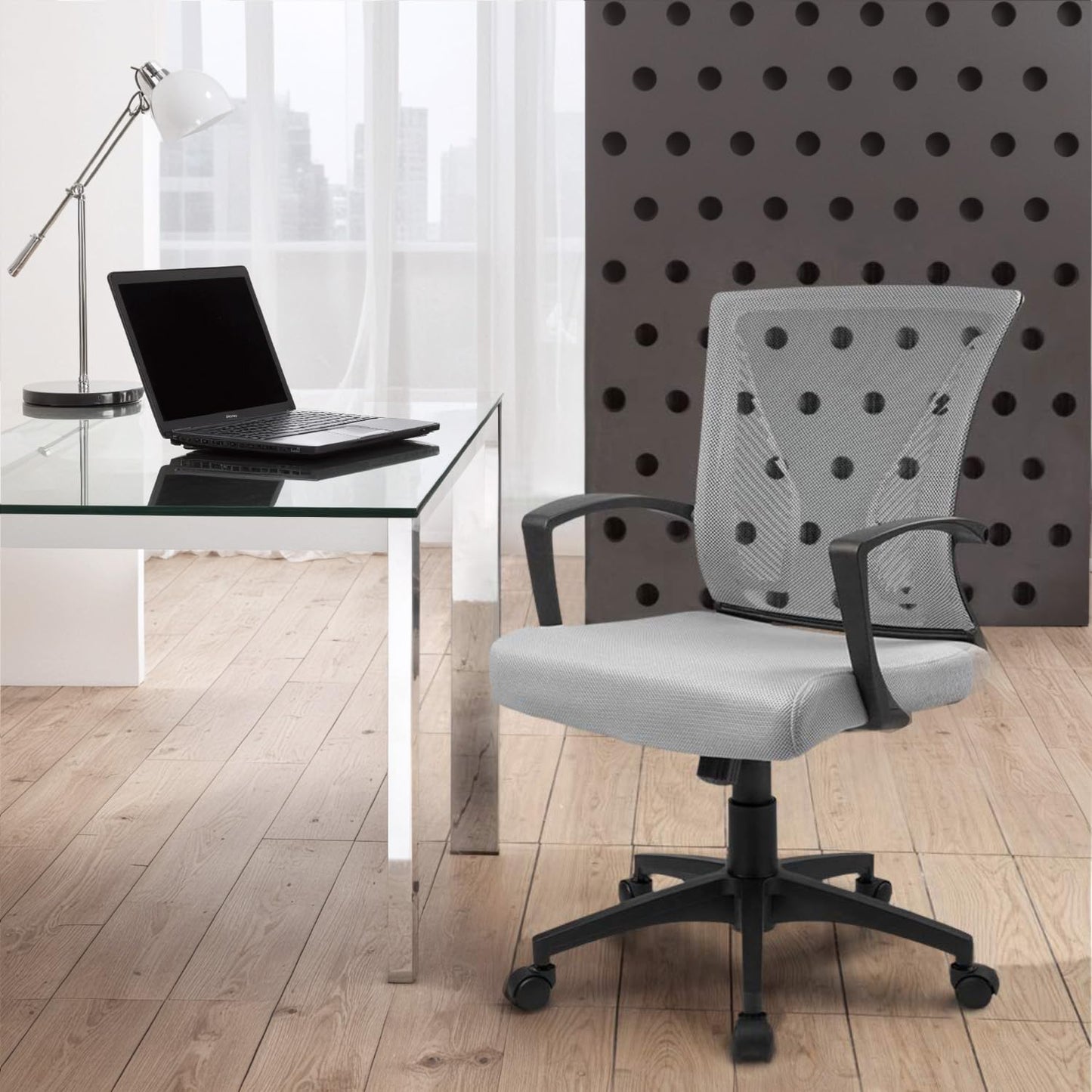 Furmax Office Chair Ergonomic Computer Desk Mesh Chair Mid Back Swivel Lumbar Support with Armrest (1, Gray)