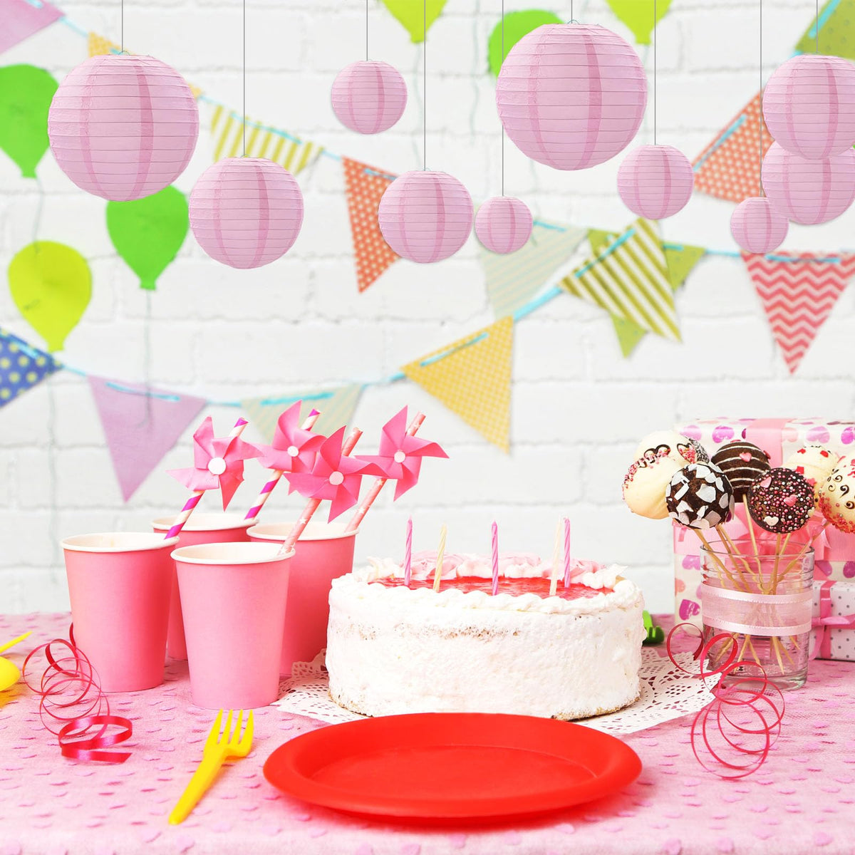 20Pcs Pink Paper Lanterns for Parties, 6” 8” 10” 12” Chinese Asian Hanging Round Paper Lanterns for Birthday Wedding Halloween Christmas Home Decor Party Decor