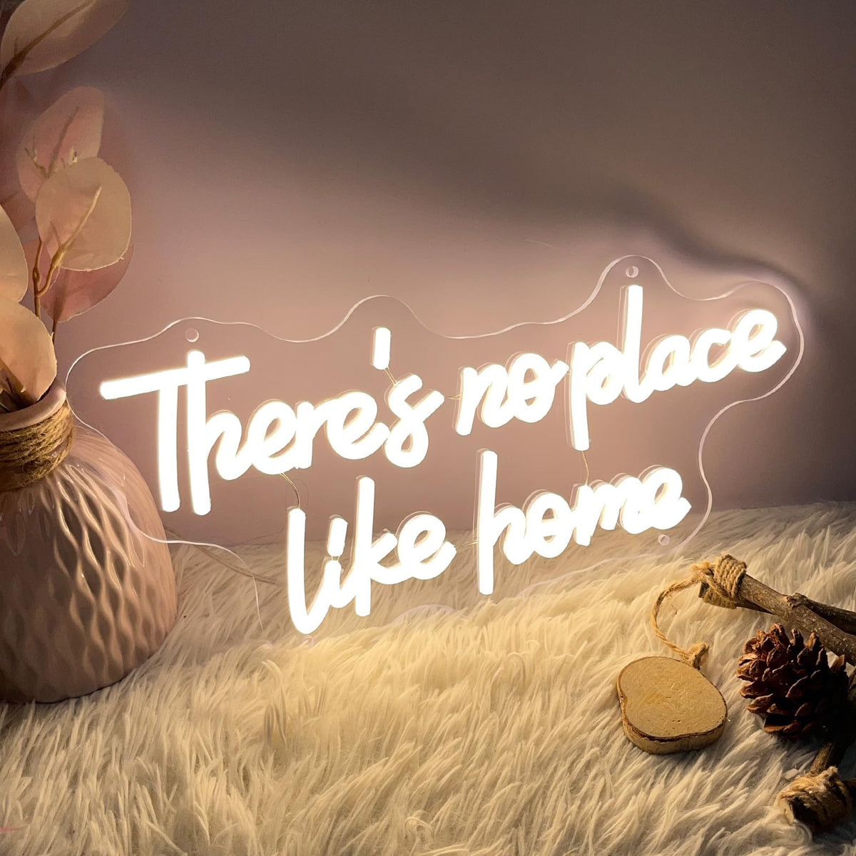 ZPLNOSIN Custom Neon Light Sign There’s No Place Like Home Indoor Bedroom Decor Wall Led Neon Sign Backdrop Flex Bar Christmas Party Wedding Living Room 5V USB Warm White 40x19.2cm