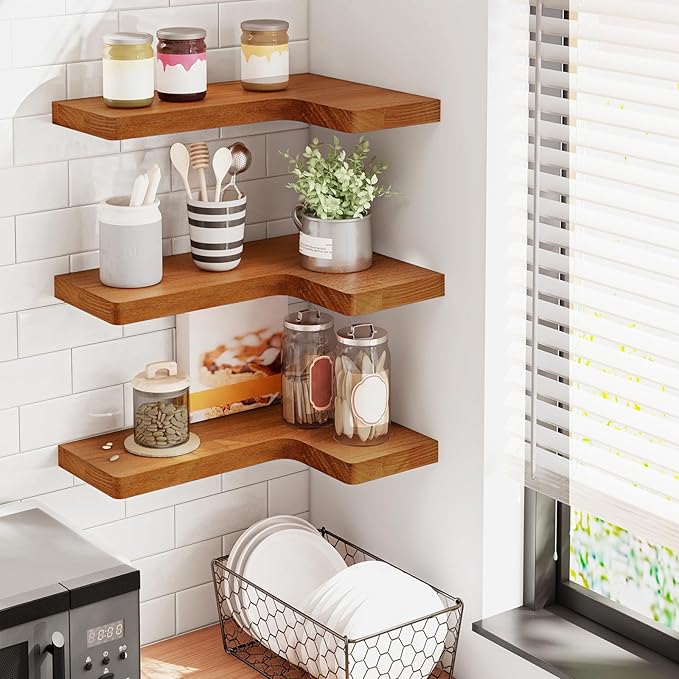 Fixwal Corner Floating Shelves for Wall Mounted Natural Solid Wood 16"x11.4"