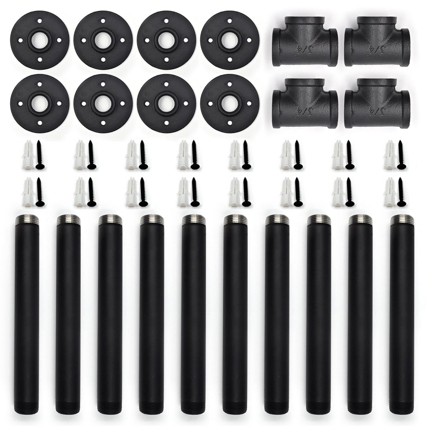 Itvexeme 16 Inch Industrial Pipe Table Leg Set, Iron Base Legs for Coffee Tables, Desks, NightstandVintage, Dark Grey Black Rough Pipes, 2pcs