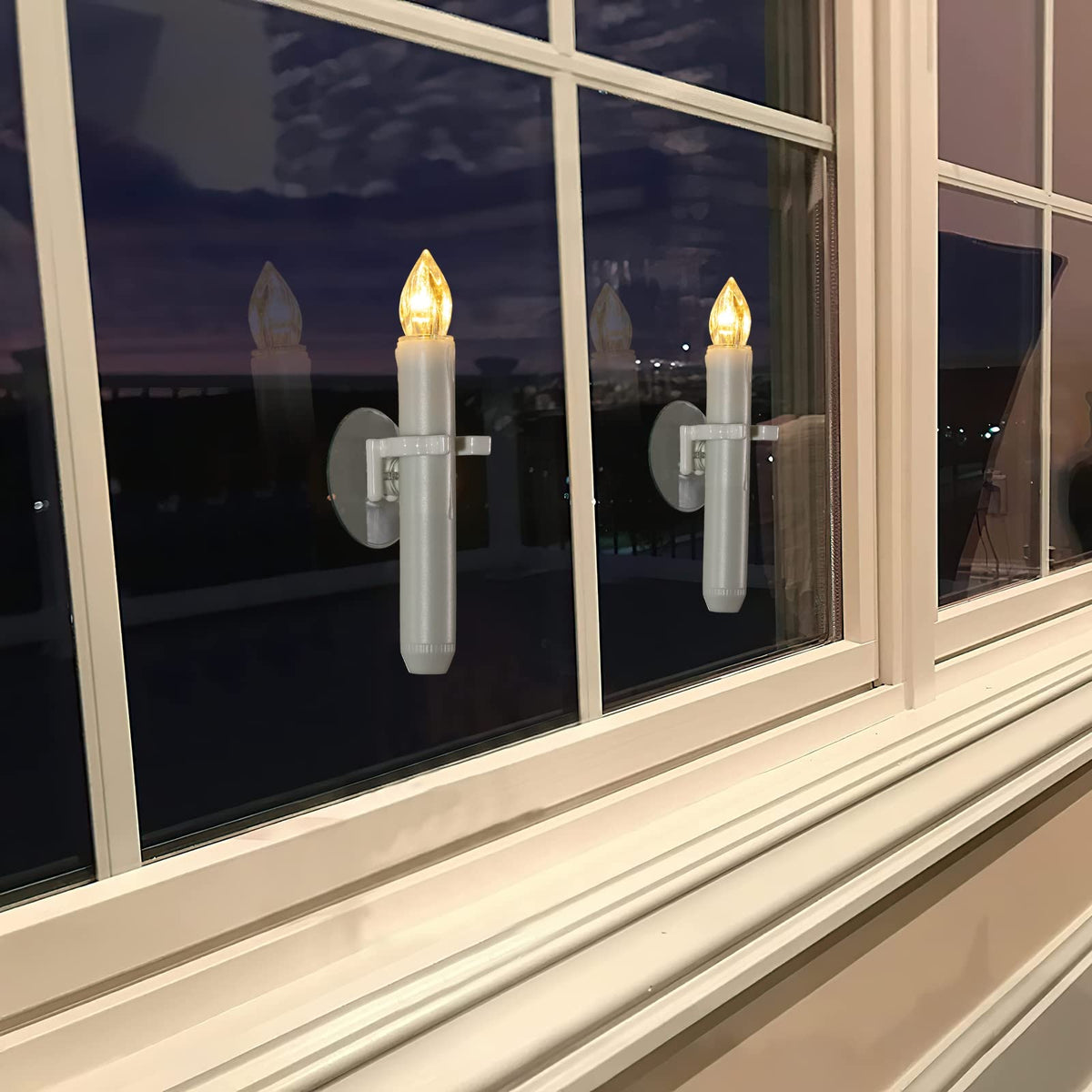 Raycare 12 Pcs Christmas Window Candles with 6 Hour Timer with Suction Cups, Double Brightness Flameless Taper Candle Battery Operated, LED Candle Sticks for Window Christmas Holiday Decoration