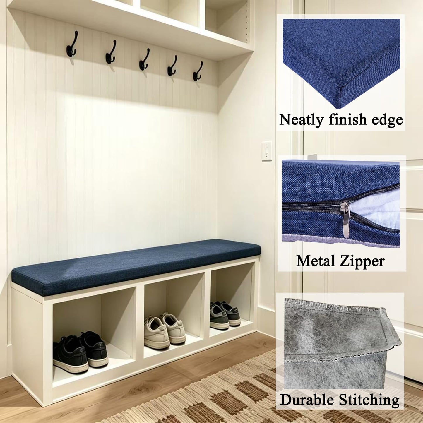 MICUSHION Piano Bench Cushion for Indoor Shoe Storage Non Slip Picnic Bench Pad for Kitchen Dining Table Seat 36 x 14 inch Blue