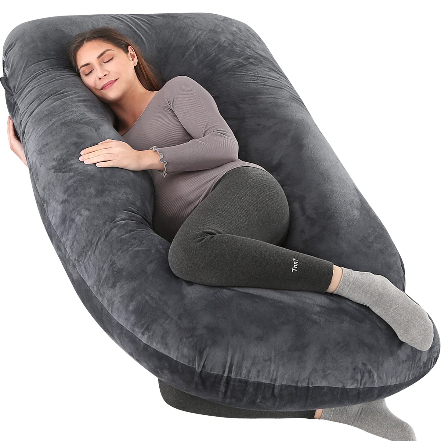 U-Shaped Full Body Pregnancy Pillow for Sleeping – 57" Maternity Pillow with Removable Cover, Support for Back, Legs, Belly & Hips (Velvet -Black)