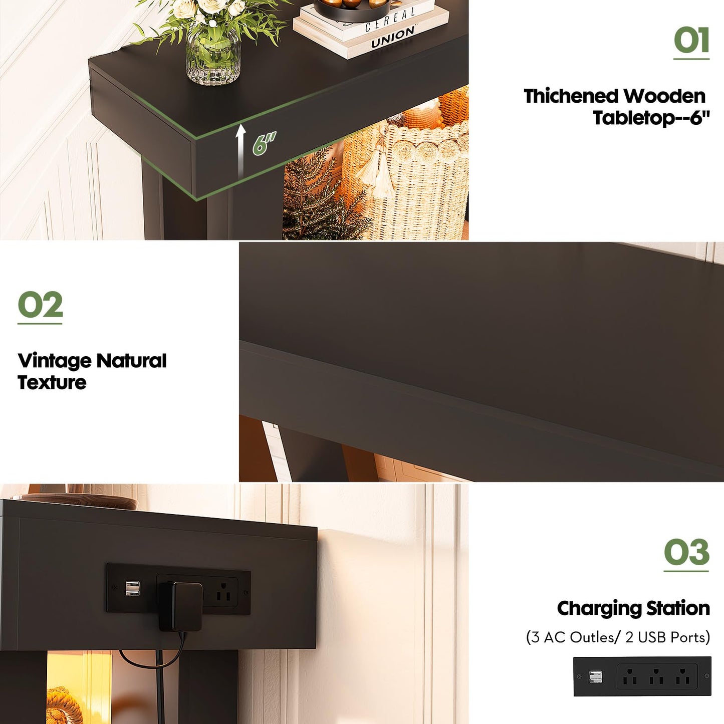 Unikito 32" Entryway Table with Socket and Sensor Light, Narrow Console Table with Storage Behind Couch, Farmhouse Entryway Table for Hallway, Behind the Couch, Living Room